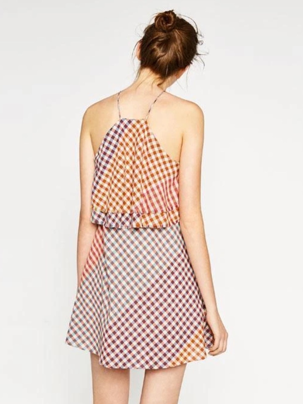 Zara Trafaluc Patchwork Gingham Halter Mini Dress NWT Size S - Picture 2 of 7